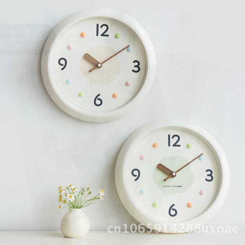 

Modern Simple Cream Style Wall Clock Home Decor Cute Restaurant Clock round Shape Battery Powered Living Room Wall Art 12inch
