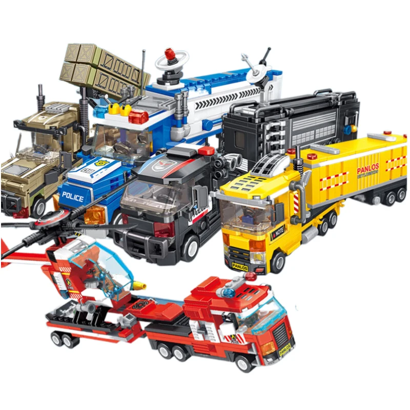 City Truck Vehicle Sets Model Building Blocks Police Rescue Fire Engine Excavator SWAT Helicopter Air Force Missile Car Bricks