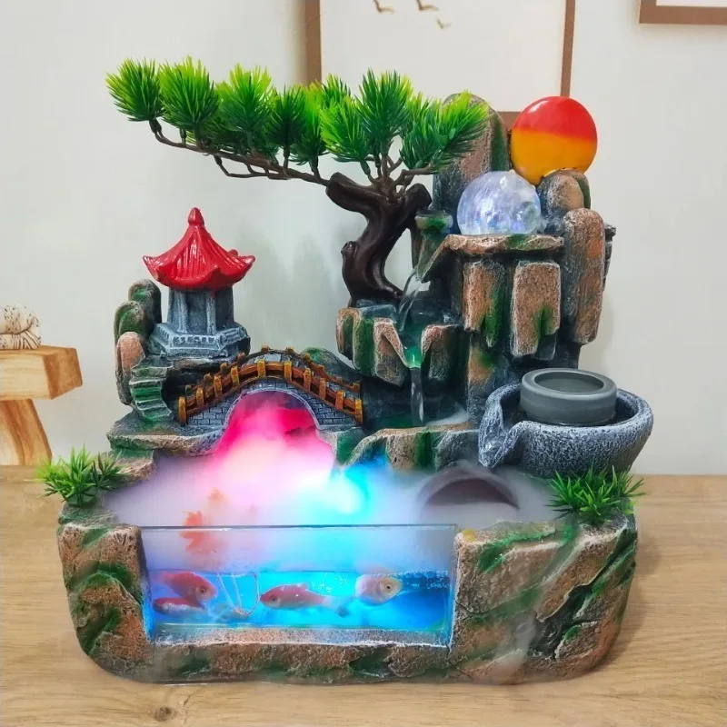 Tabletop resin Bird Fountain standing on the tree with led light Electric Portable Water Fountain indoor office relaxation