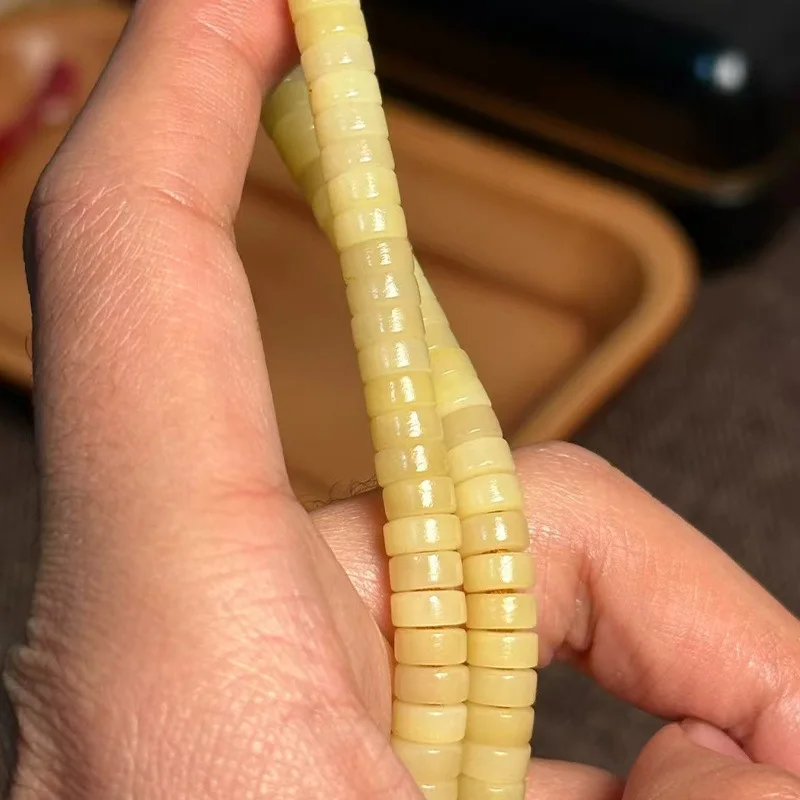 Natural Bone Yellow Smooth Material Direct Cut Medicine Tablet Bracelet Buddhist Beads Long String Tibetan Style