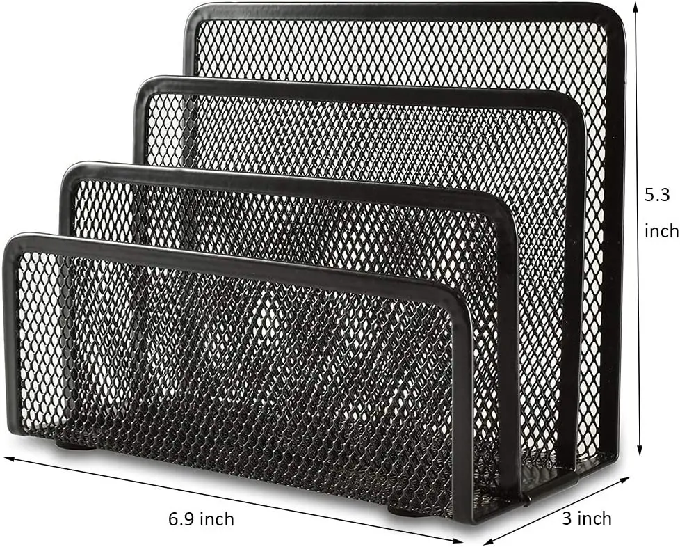 Metal Mesh Office Desk Mail Organizer, Small Letter Sorter, Desktop File Organizer, 3 compartimentos verticais verticais