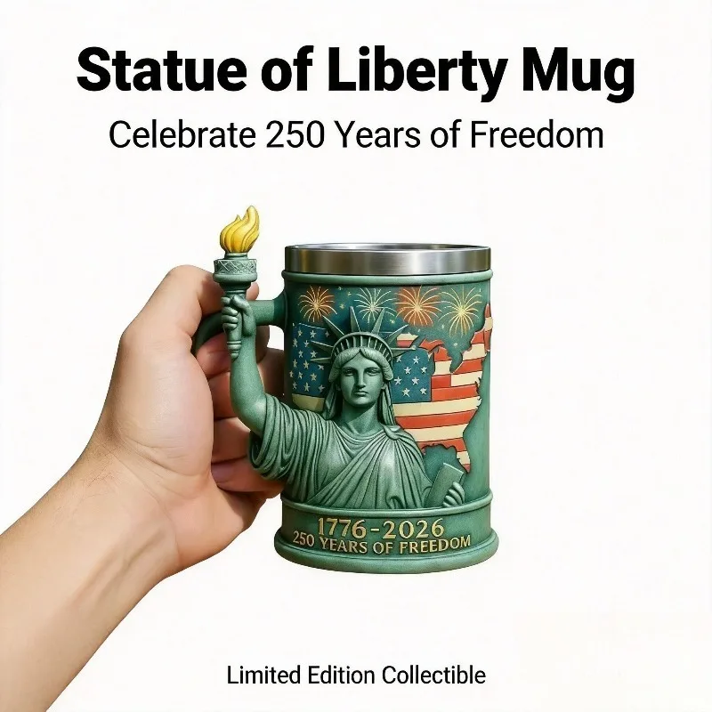 Taza de Café de Resina con el Diseño de la Estatua de la Libertad para el 250 Aniversario, con Revestimiento de Acero Inoxidable, Taza de Cerveza Patriótica con Relieve 3D, Regalo