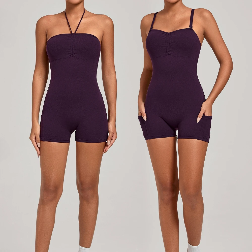 

Женские спортивные комбинезоны для тренировок в зале с боковыми карманами, боди для йоги, 2 варианта ношения, для бега на открытом воздухе, фитнеса, спорта, цельный костюм