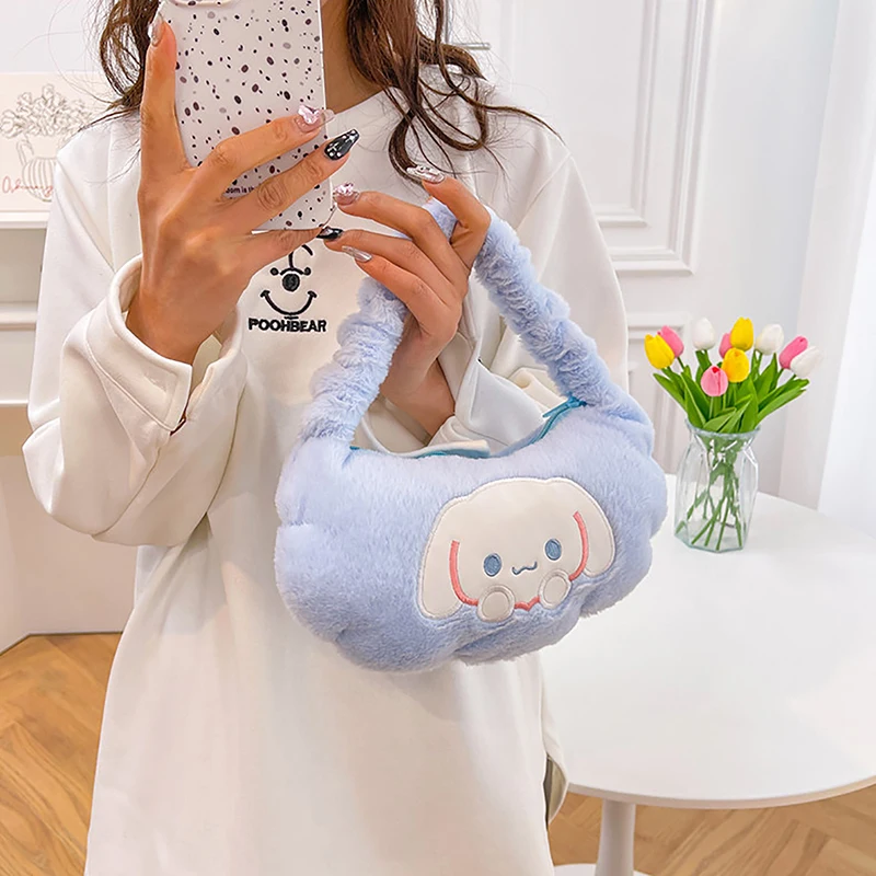 Sanrio กระเป๋าถือลายอนิเมะ1ชิ้น, กระเป๋าสะพายไหล่ลาย Kuromi Melody Cinnamoroll สะพายไหล่ Crossbody ฤดูใบไม้ร่วงฤดูหนาว