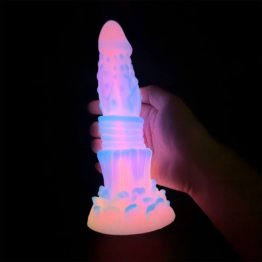 New Luminous Dildos Colourful Glowing Huge Dragon Monster Penis Anal Butt Plug Adult Toys Soft Dildo with Suction Cup Women