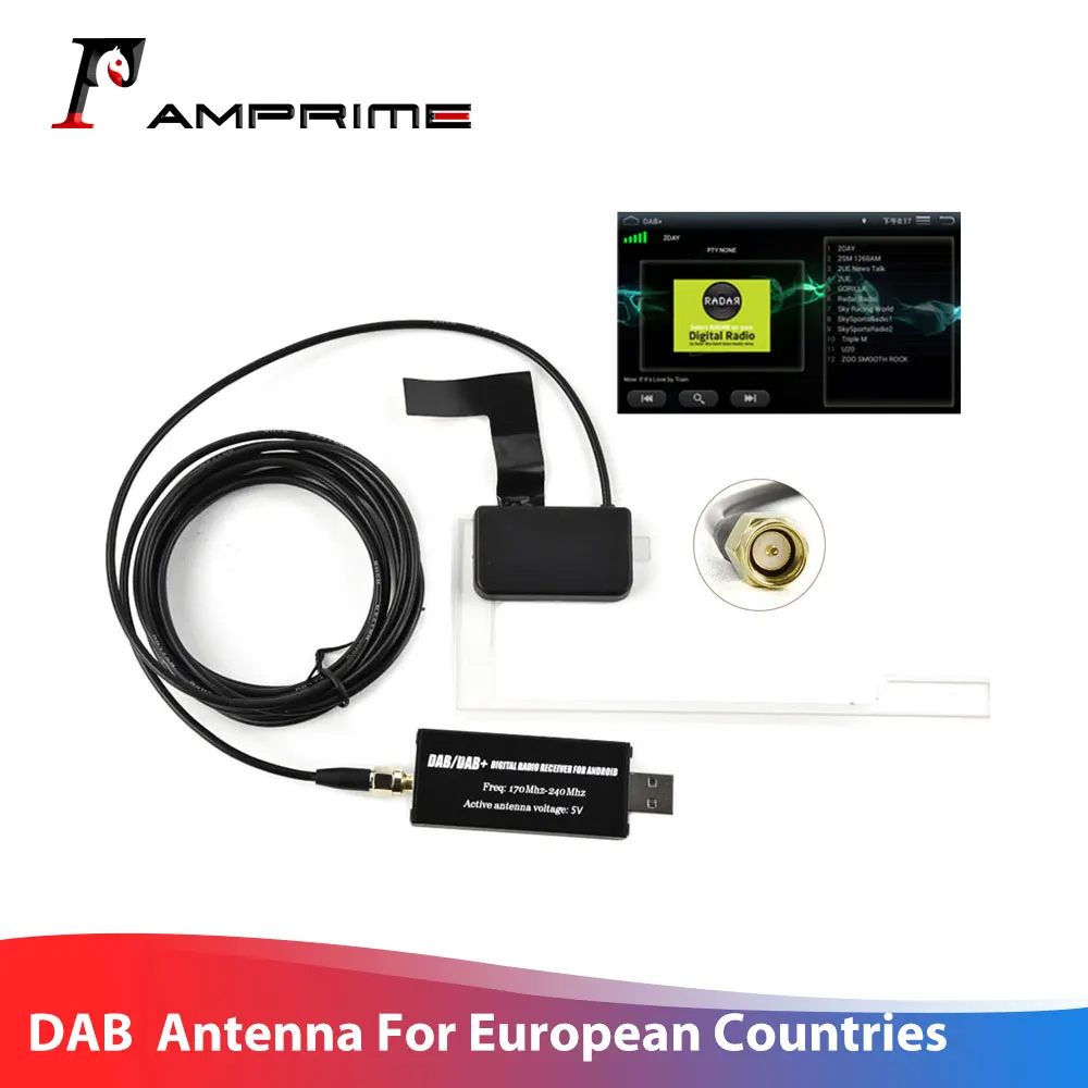 AMPrime DAB + Antenna with USB Adapter Receiver Android Car Stereo Player Car GPS Receiver DAB+ Signal Receiver