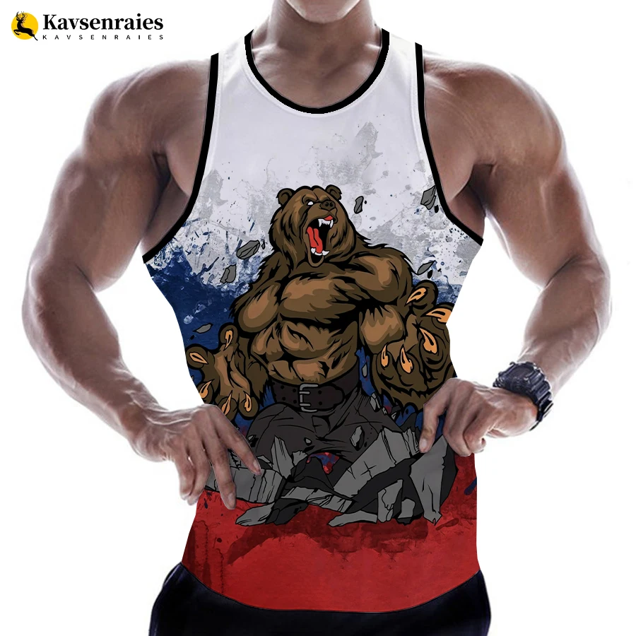 

2023 New Russia Bear 3D Print Tank Tops Men Summer Vest Women Casual Sleeveless Shirts Hip Hop Streetwear Oversized Tops Tees