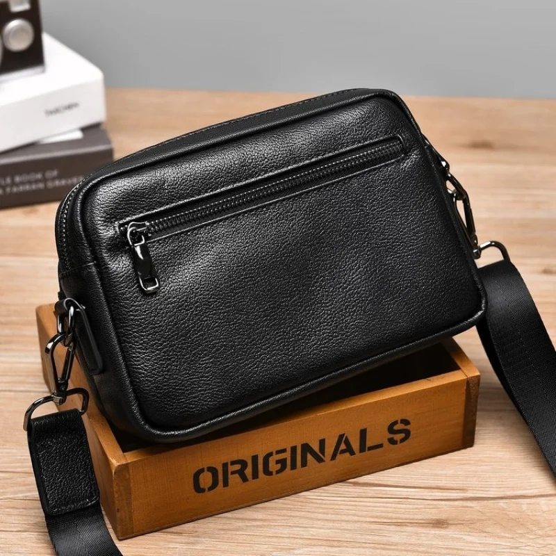 Pure Cowhide Leather Shoulder Bag Men's Crossbody Bag Vertical Style Briefcase Handbag Backpack Leather Bag for Business