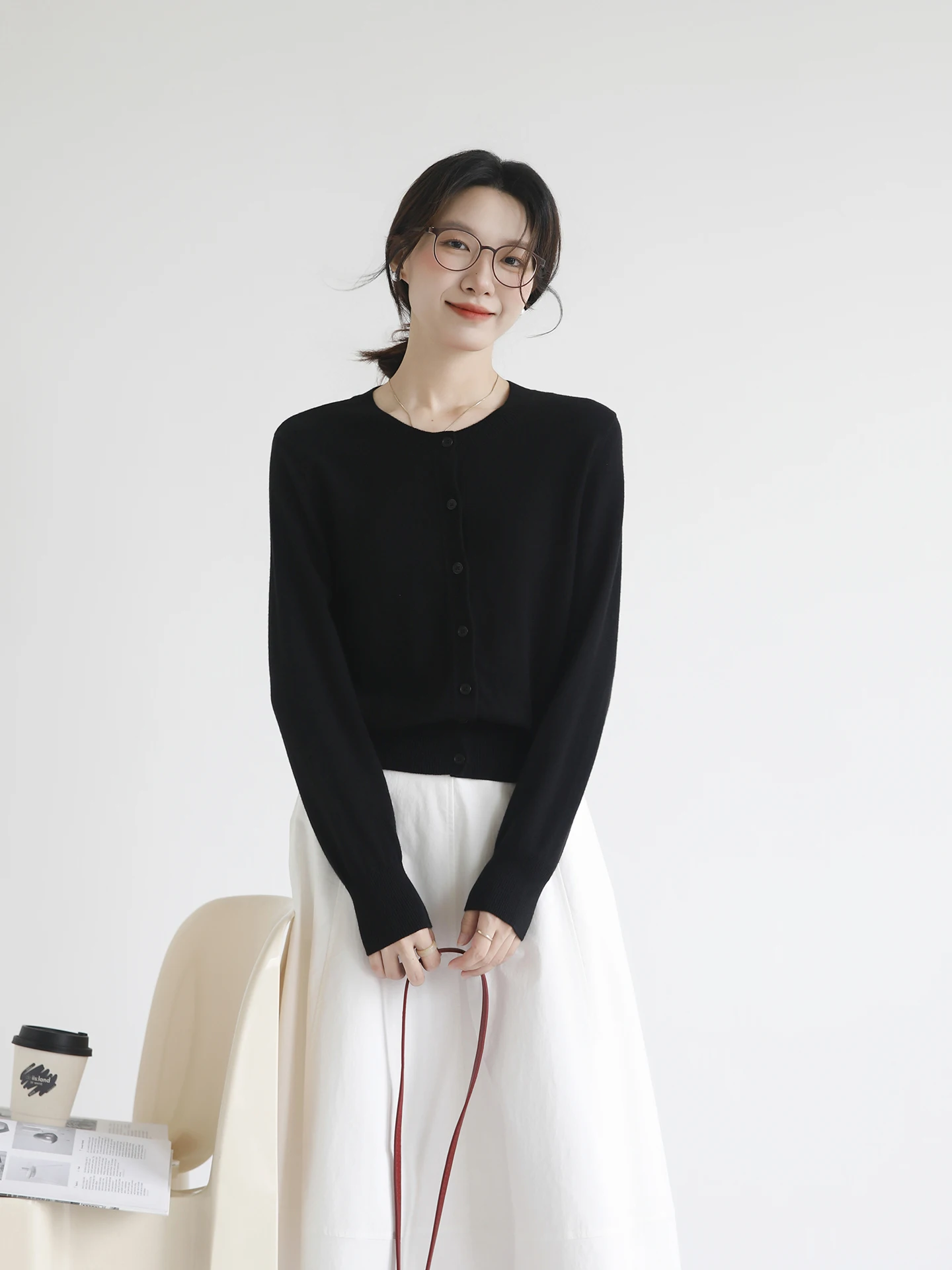 

Ruu Home Bla Knitted Cardigan Women's Commute Versatile Woolen Sweater Autumn New Sle Soft Woolen Casual round Ne