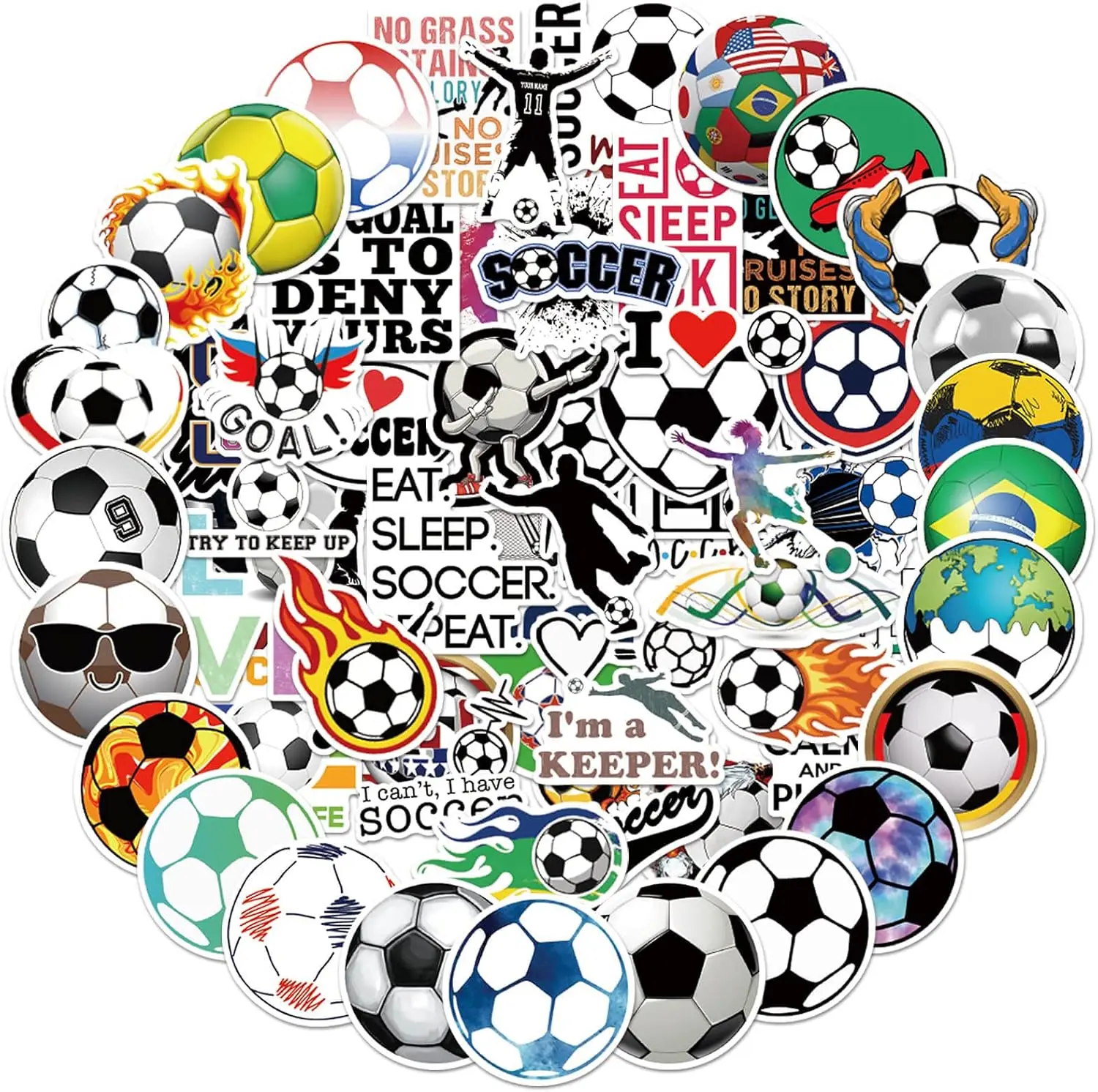 

100PCS Soccer Stickers for Boys Girls Kids Teens, Vinyl Waterproof Soccer Stickers for Water Bottles