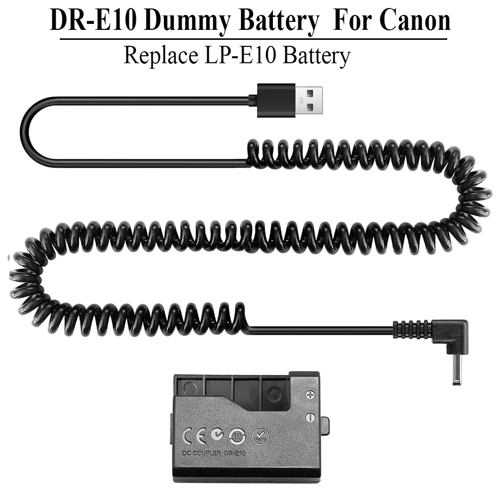 ACK-E10 USB Power Cord DR-E10 Dummy Battery Kit for Canon EOS Rebel T7 T6 T5 T3 1100D 1300D 1500D 2000D Kiss X50 X70 X80 X90 Cam