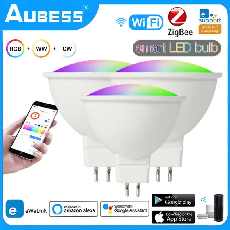 MR16 Dimmable LED Bulbs Zigbee/WiFi White Dimmable Lamps RGB+CW Smart Control Light Bulb EWelink APP Control Via Alexa Google