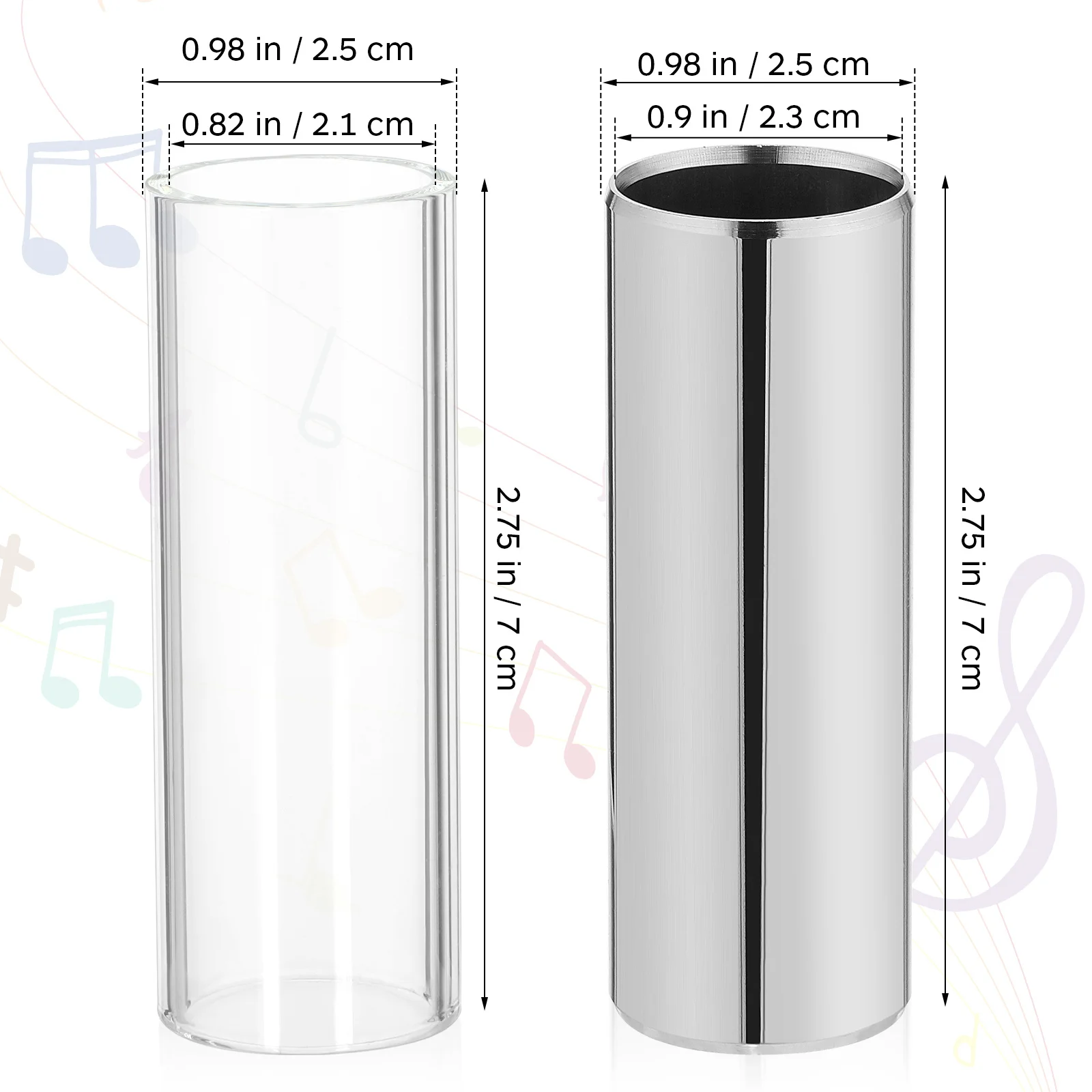 2 قطعة 70 مللي متر زجاج الفولاذ المقاوم للصدأ الغيتار الشريحة لزجاجة متوسطة شفافة الشريحة الحفاظ على التوهج مشرق