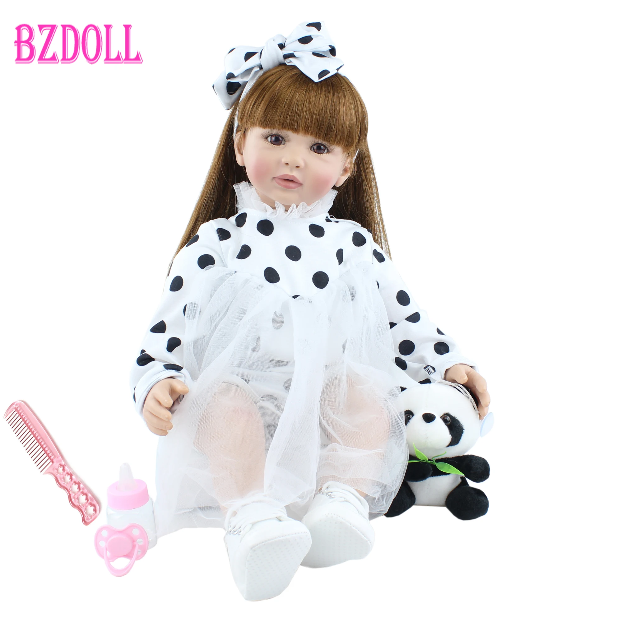 

60cm Soft Silicone Reborn Toddler Doll Toys 24inch Lifelike Vinyl Long Hair Princess Babies Girl Dress Up Bebe