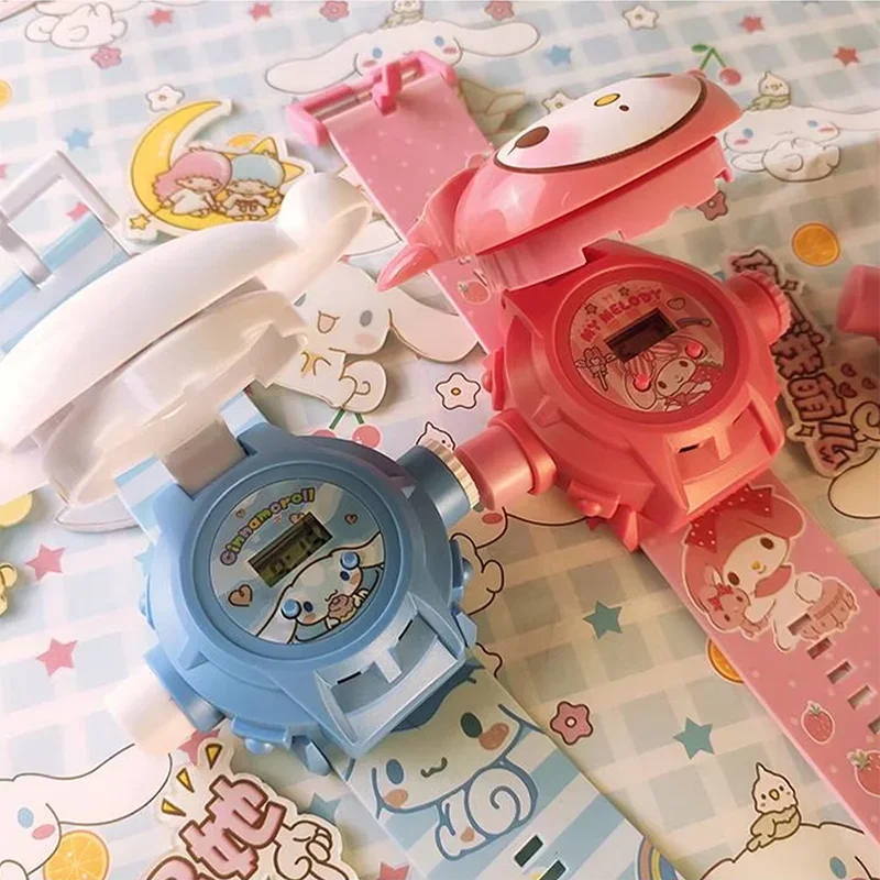 Sanrio 3D Kuromi Projection Digital Watch Hello Kitty Cinnamoroll Children Watch Cartoon Led Silica Watchband Electronic Watches