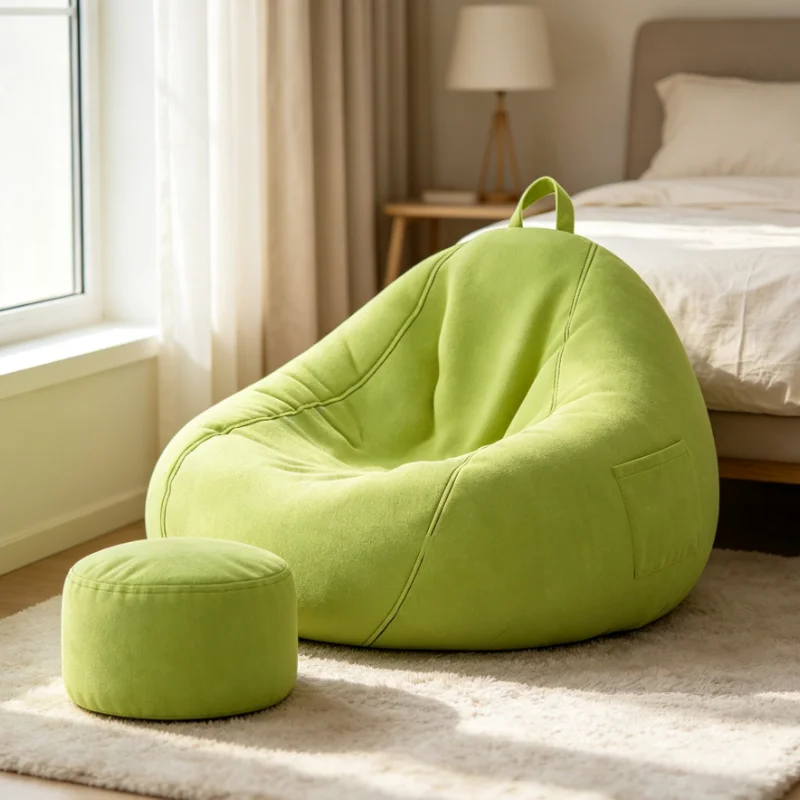 Bean Bag Chair With Ottoman Footstool Soft Plush Floor Sofa Lounger With Handle Comfortable Lazy Seat For Living Room