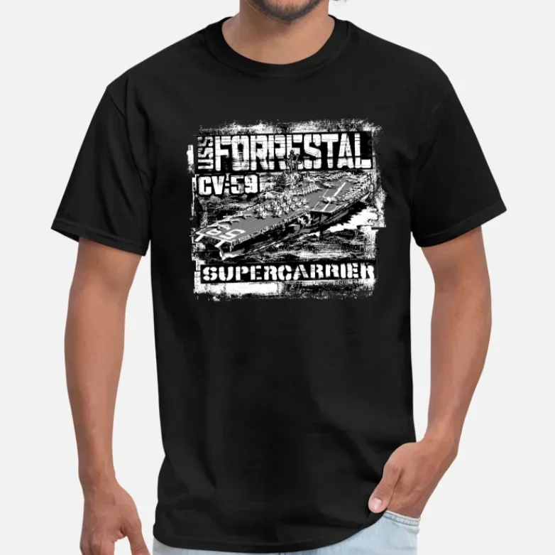 USS Forrestal CV-59 Aircraft Carrier T-Shirt 100% Cotton O-Neck Summer Short Sleeve Casual Mens T-shirt Size S-3XL