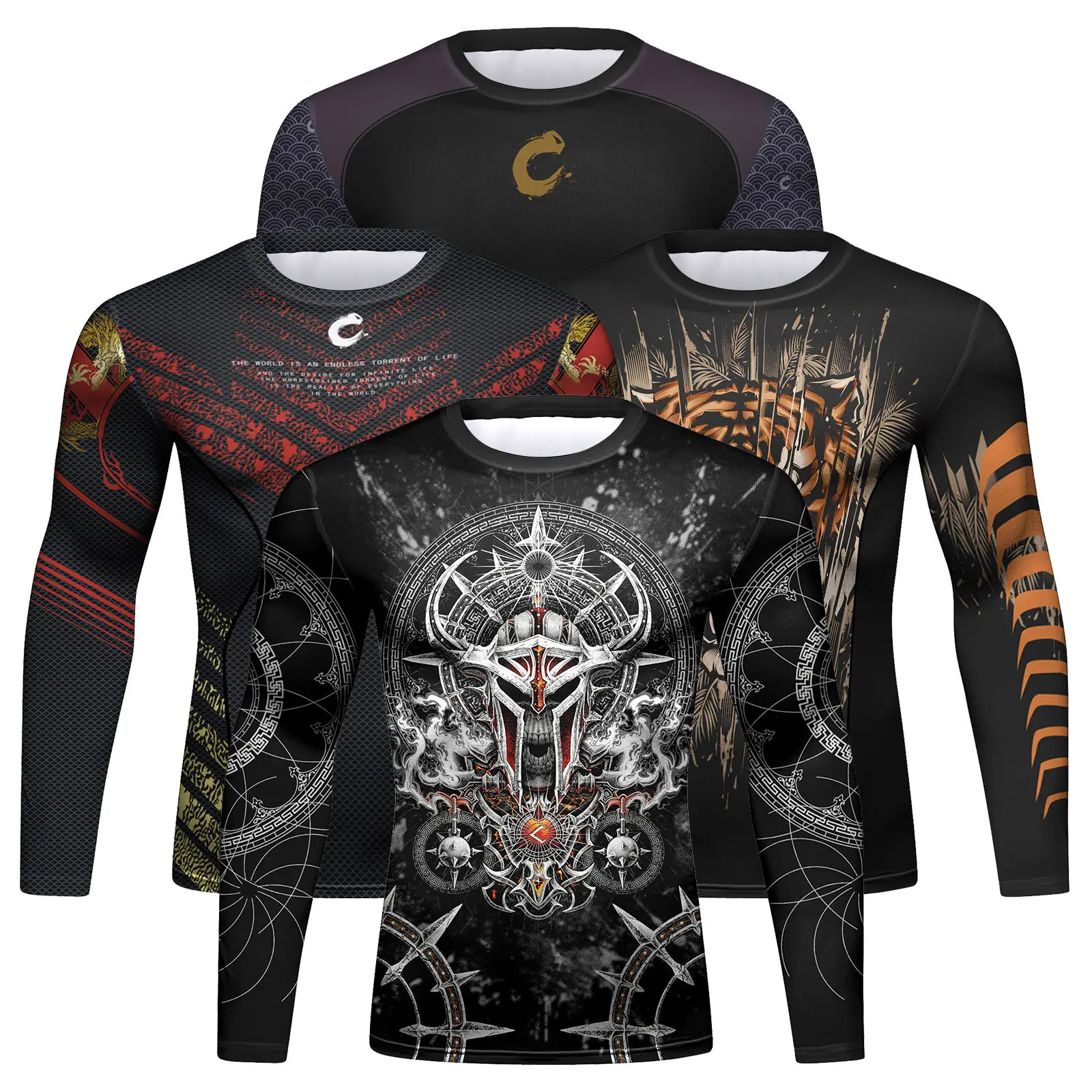 Sports Rash Guard T-Shirt Men MMA Compression Fit & Anti-Chafing 3D Printed Bjj Rashguard Shirts Training Boxing Jerseys Tops