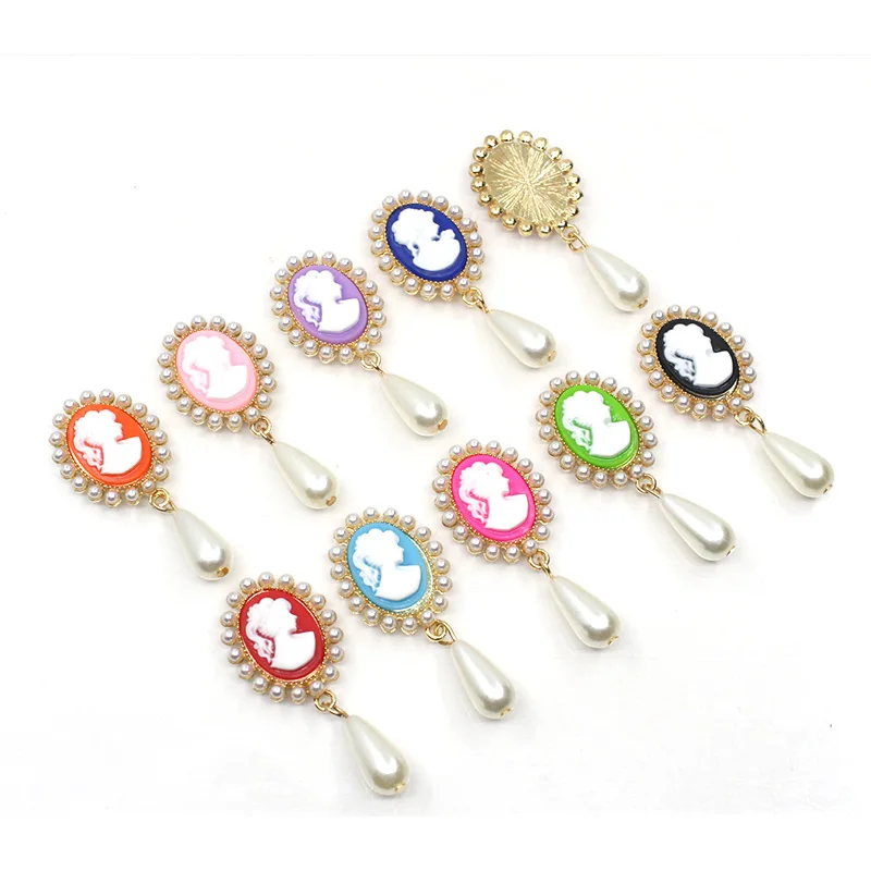 10Pcs 20*48MM Alloy Pearl Button for Clothing Diy Manualidades Decorative Pendant Sewing Snap Button Rhinestone for Needlework