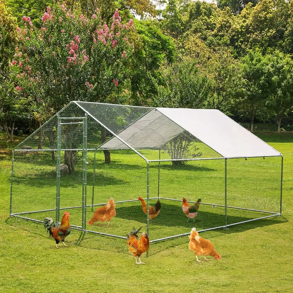 

13.1’L X 9.8’W X 6.5’H Metal Chicken Coop Walkin Poultry Cage Hen Run House with Waterproof and Anti-Ultraviolet Cover