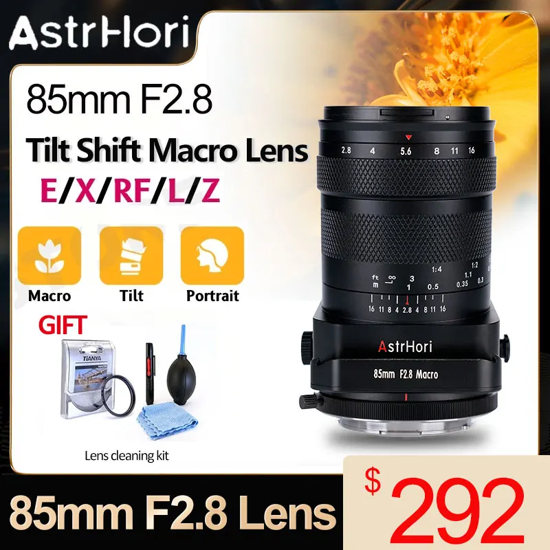 AstrHori 85mm F2.8 Tilt Shift Macro Lens Full Frame Manual Focus Lens Portrait Lens for Sony E Nikon Z Canon RF R L Mount