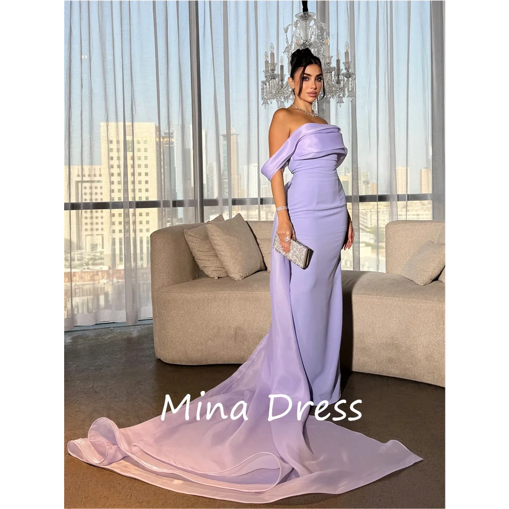 

Mina Customized Off Shoulder Luxury Formal Evening Dress Pleated Long Sleeve Floor-Mounting Long Elegant Prom Dress Party Women