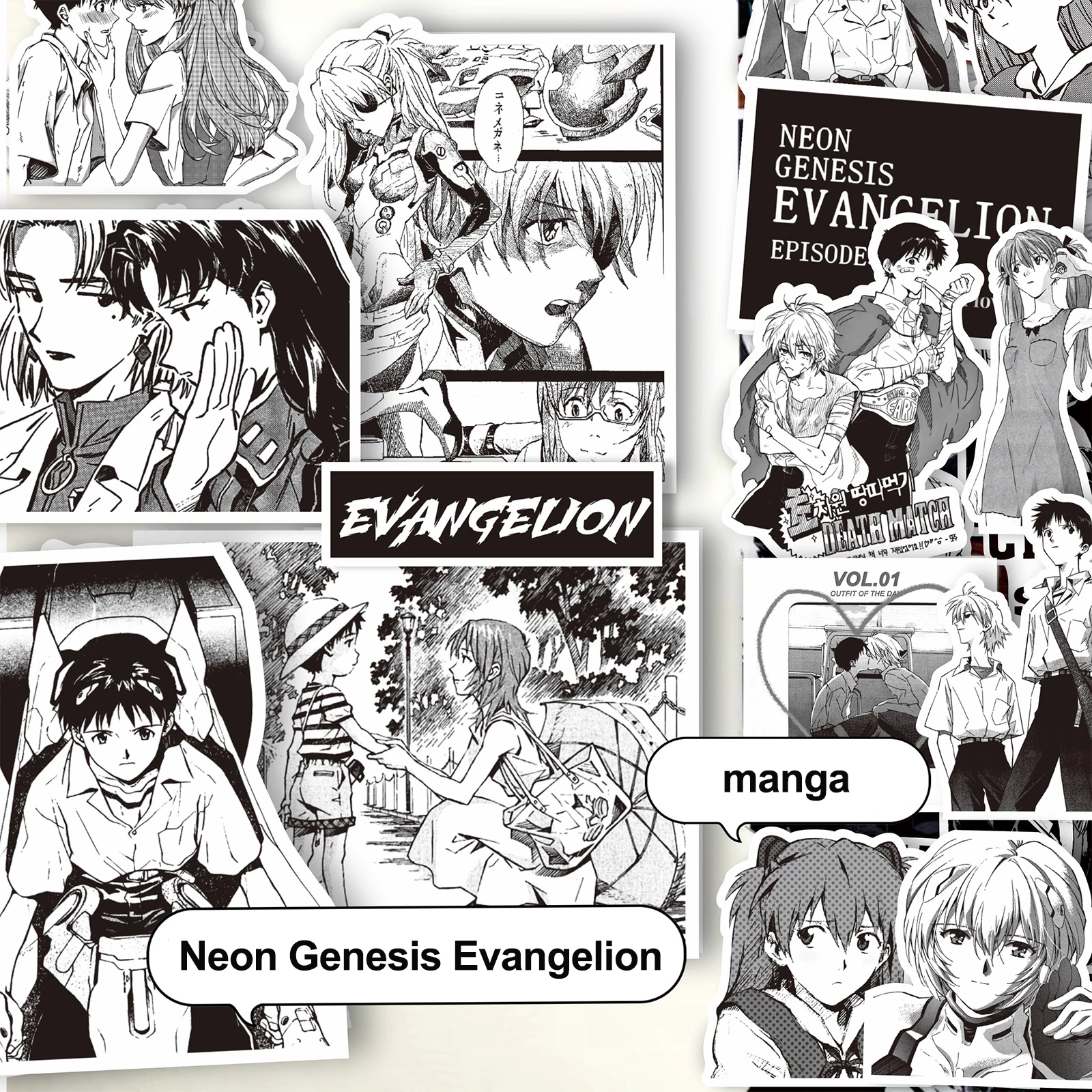 60/70pcs Neon Genesis Evangelion Black and White Sketch Stickers Japan Classic Anime Mug Notebook Skateboard DIY Stickers