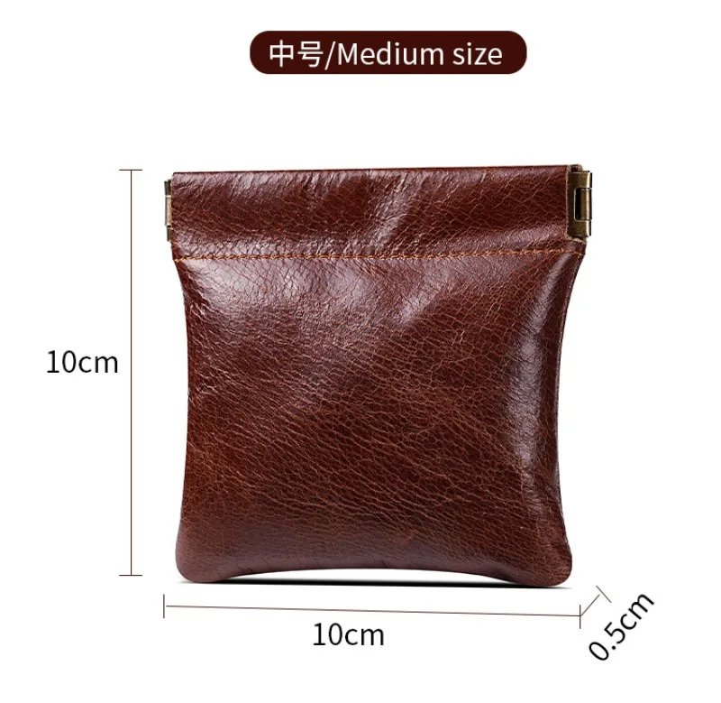 3 Size Options Genuine Leather Squeeze Coin Purse, Automatic Closing Jewelry Pouch, Multi-Size Mini Storage Bag for Small Items