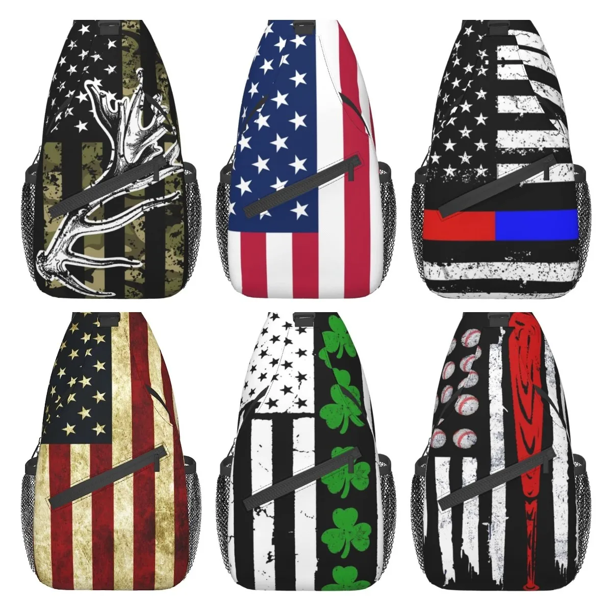 American Flag Wandern Tages rucksäcke Cross body Sling Rucksack Umhängetasche Brusttasche mit verstellbarem Riemen hohe Kapazität Männer Frauen