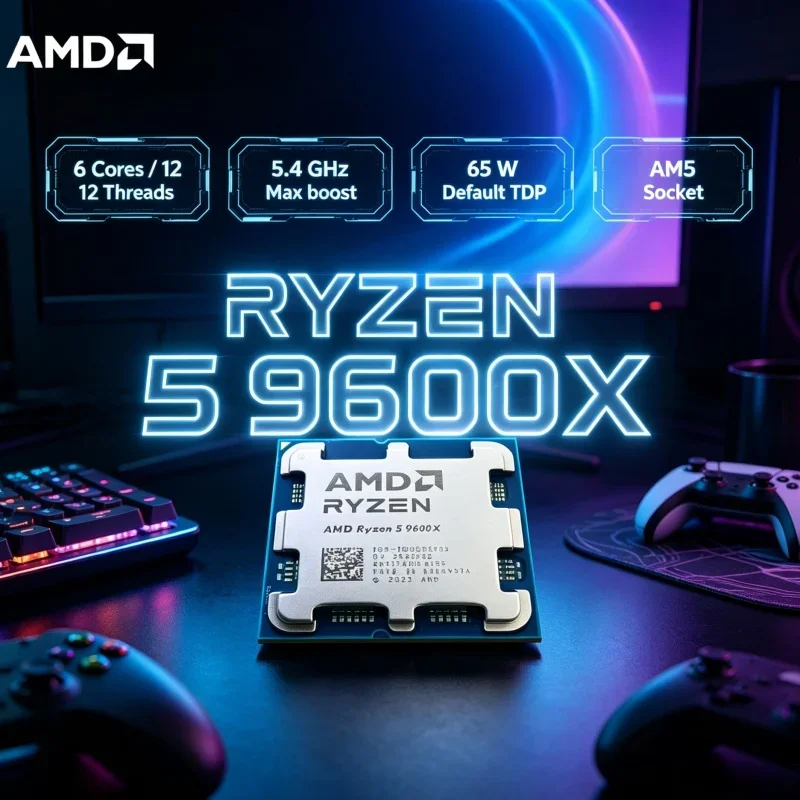 Budget Gaming Build CPU AMD Ryzen 5 9600X 5.4GHz Max Boost 32MB L3 Cache 65W Air Cooling Enough AM5 DDR5 Processor