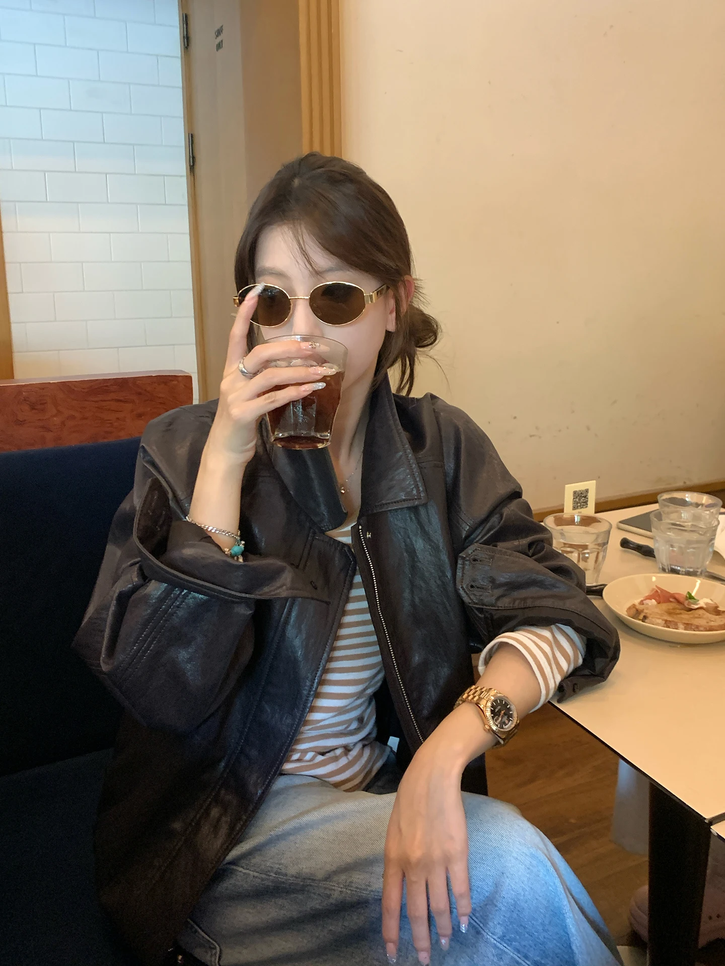 معطف نسائي من الجلد الصناعي من EKOOL بياقة عالية وتصميم نحيف وفضفاض متعدد الاستخدامات للخريف، معطف راكبي الدراجات النارية أنيق وجديد