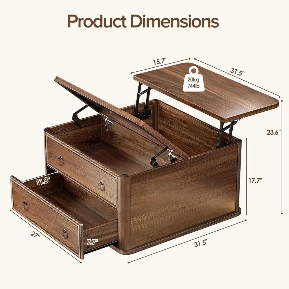 31.5 طاولة قهوة قابلة للرفع مع مساحة تخزين، طاولة قهوة مربعة مع رفع في غرفة المعيشة طاولة قهوة مزرعة كبيرة الحجم #2
