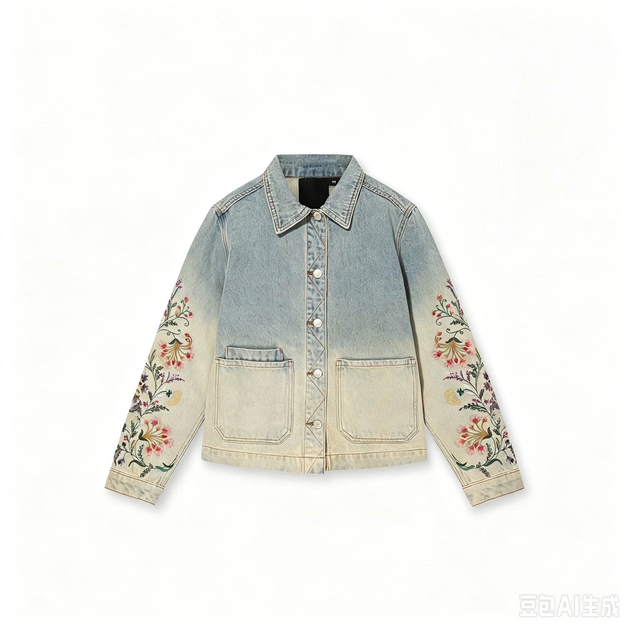 Spanish original single women's jacket water gradient embroidered floral denim jacket light luxury