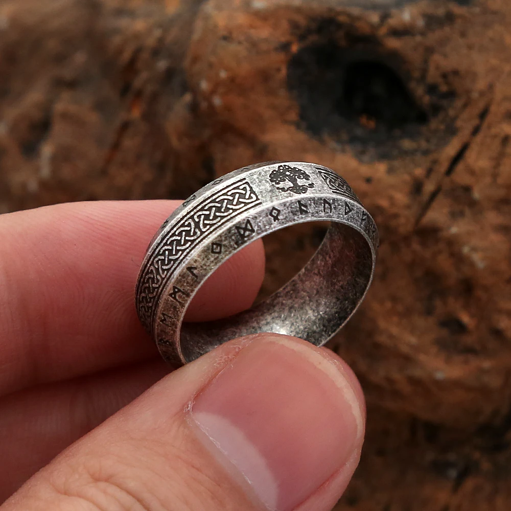 Fashion Viking Tree Of Life Ring Stainless Steel Ventage Nordic Celtic Knot Ring For Men Rune Amulet Jewelry Gift Dropshipping