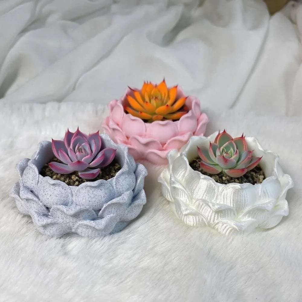 Lotus Shaped Succulent Plant Pot 3D Printed Plastic Growing Pots with Drainage Hole Flower Vase Jewelry Storage Box