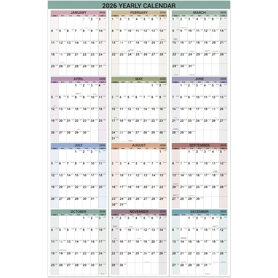 

2026 Yearly Wall Calendar - Jan. 2026 to Dec.2026 Calendar 2026 34.4" x 22.8" Open Yearly Wall Calendar 2026 with Round Sticks