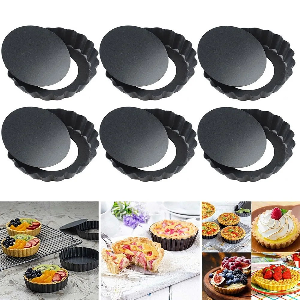 6Pcs Tart Quiche Pans With Removable Bottom Pie Pizza Cake Molds Non-Stick Fluted Sides Tart Baking Cup Bakeware