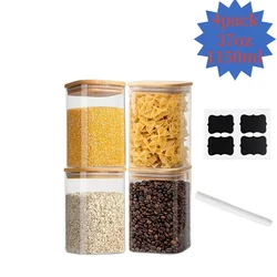 37oz Square Glass Jar, Kitchen Food Storage Container, Food Storage Container with Lid, Coffee Jar, Cookie Jar, Includes Waterproof Labels + White Pen, Combo Set of 2/4 Packs Kitchen Glass Storage Jars - Suitable for Kitchen Spice Jars, Condiment Jars, Tea Jars, Coffee, Spices, Candy, Cookies, Grains, Kitchen Organization and Storage