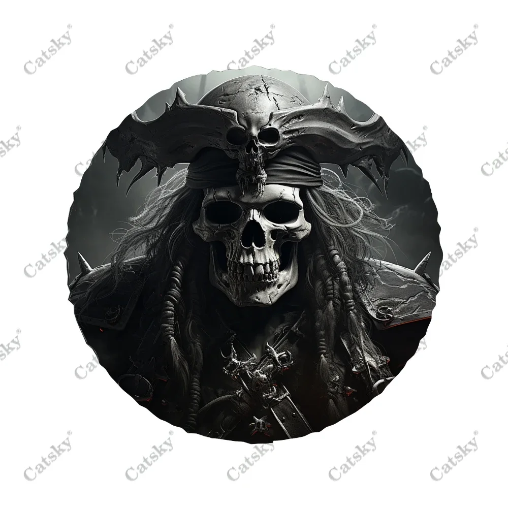 Pirate Captain Skull With Hat Polyester Universal Spare Wheel Tire Cover Wheel Covers for Trailer RV SUV Truck Camper