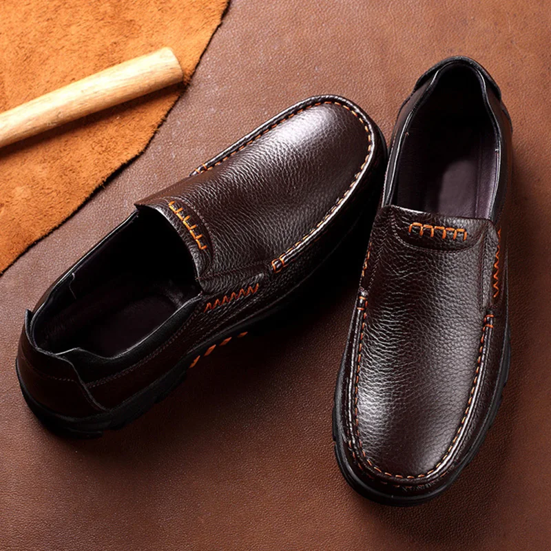 Sepatu Kulit Asli Sepatu Kasual Pria Kulit Sapi Lembut Sepatu Kasual Pria Sepatu Pria Baru Slip-On A2088 Coklat Hitam