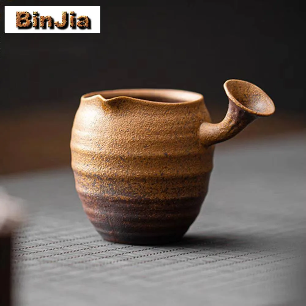 

130 мл ретро соус глазурованная боковая ручка кувшин для чая ручной работы грубая керамика ярмарка ча хай бытовые принадлежности для правосудия украшения