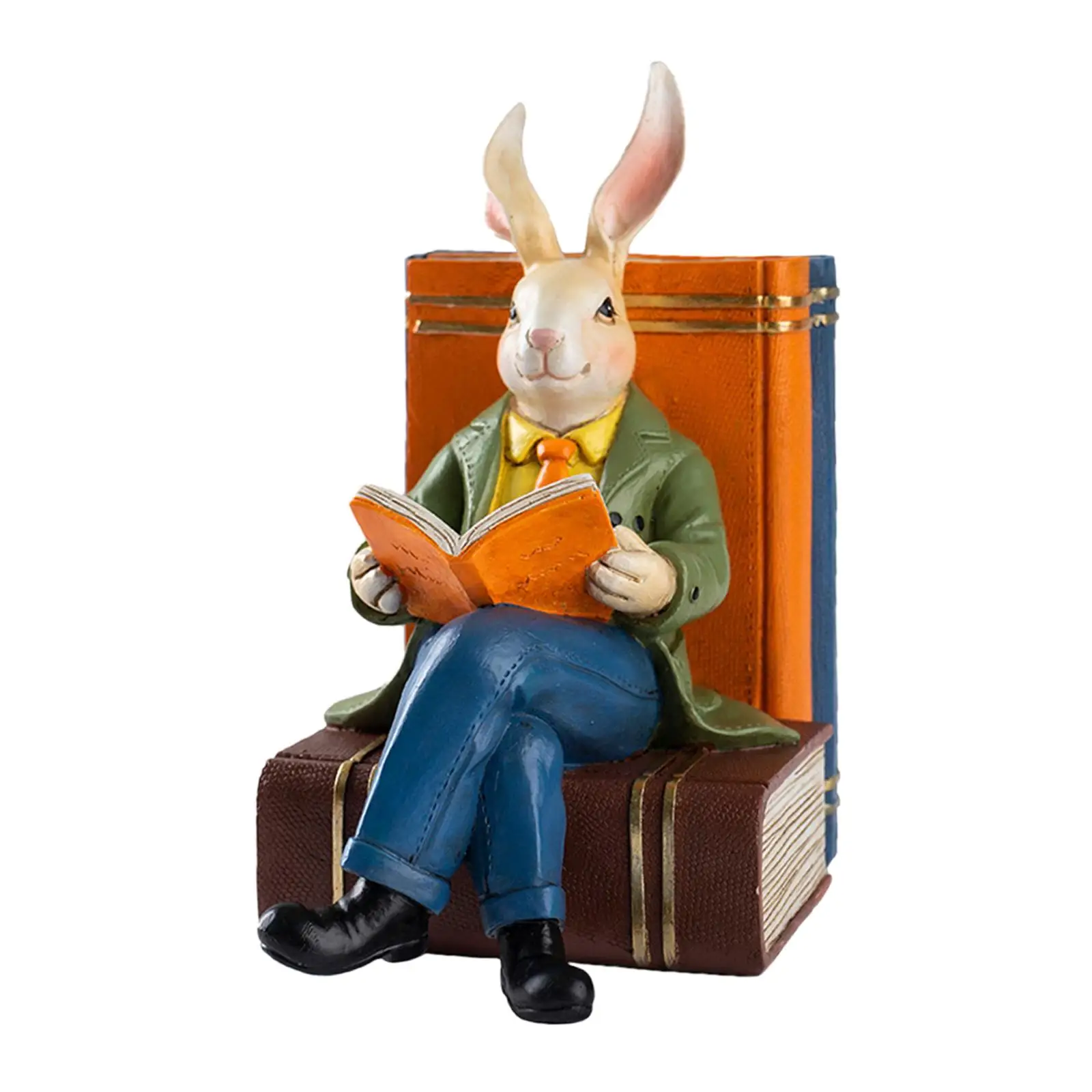 Reading Book Rabbit Statue Resin Tabletop Ornament Art Crafts Bunny Statue for Celebration Porch Wedding Room Balcony Shelf