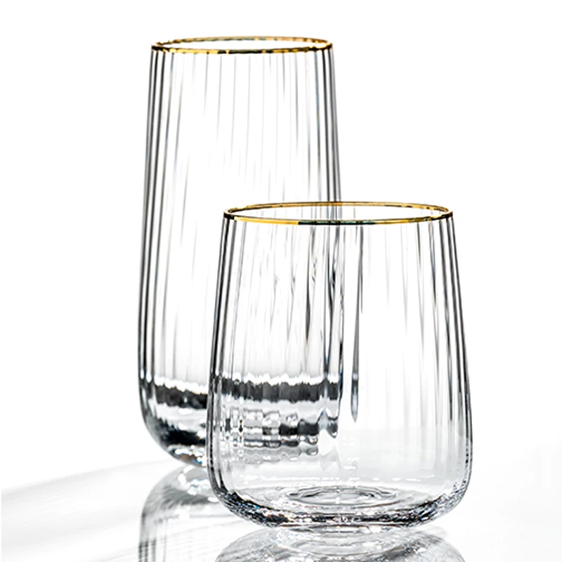 Gold Rim Clear Glass Cup Wine Glass Large Striped Glass Milk Juice Soda Beer Cup Water Glasses Cocktail Cup Home Party Glassware