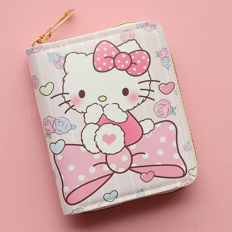 Sanrio New Short Wallet Anime Cute Cartoon Student Mini Zipper Women Fashion Kitten Mini Wallet image 6