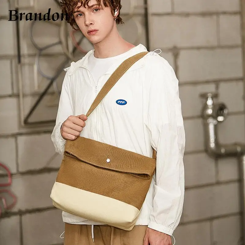 Korean style men's and women's universal temperament crossbody commuting simple one shoulder ins large capacity canvas bag