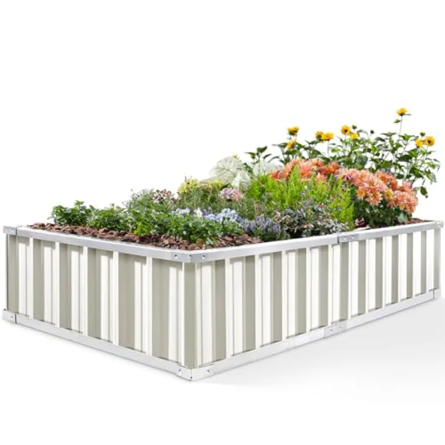 Raised Garden Bed 68x36x12 Galvanized Steel Metal Outdoor Garden Planter Box Kit with 2 Pairs of Gloves Ivory