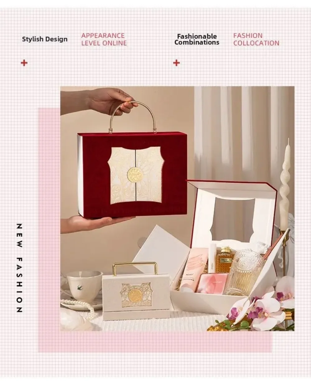 Europäische Barock-Wildleder-Geschenkbox, aufklappbare Handverpackungsboxen, doppelt öffnende Metallgriff-Süßigkeitenboxen – Detail 3