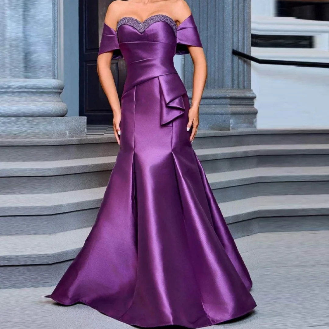 

Off The Shoulder Rhinestones Ruched Zipper Women's Evening Dress Glamorous Mermaid Mother of The Bride Dress Customized