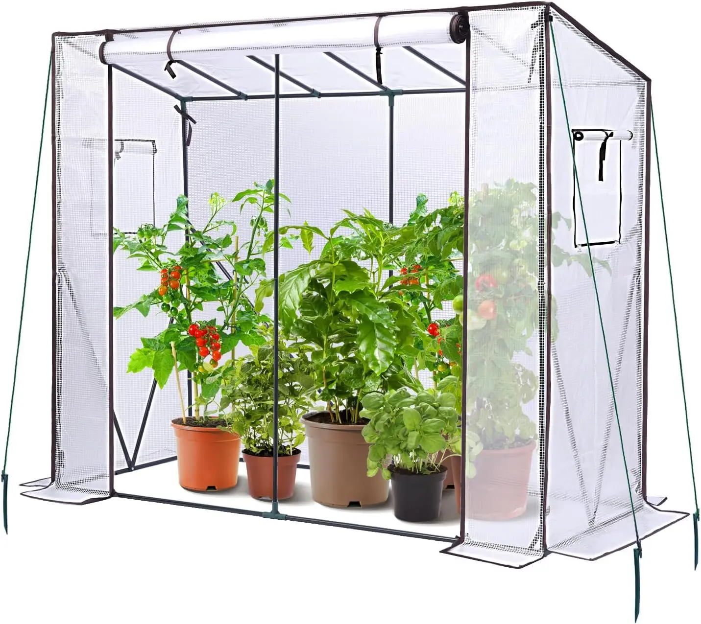 

Portable Lean-to Greenhouse with Roll-Up Zippered Door, Heavy-Duty Tall Plastic Shed Tent for Outdoor Plants, 6.6x2.5x5.6 FT
