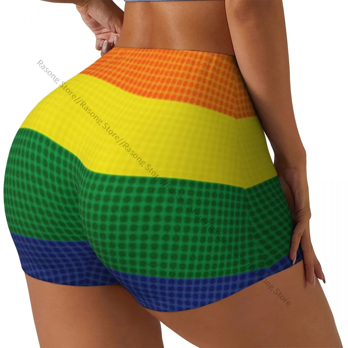 

Push Up Short Elasticity Scrunch Butt Rainbow With Dot Texture Running Shorts Sports Shorts Womens Clothes Gym